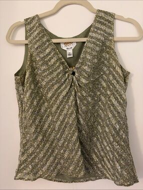 Talbots Olive Green Printed V-Neck Twist-Front Camisole